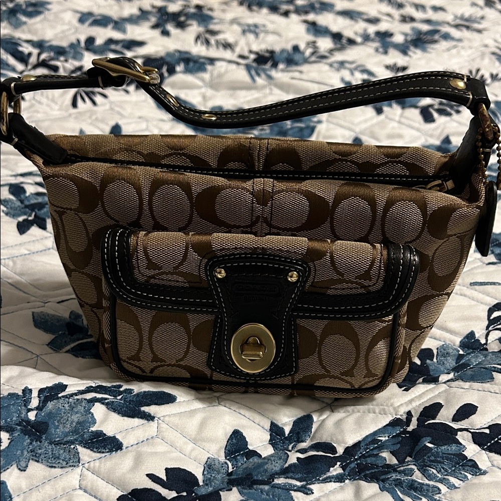 Coach Brown and Black Signature Legacy Shoulder Bag